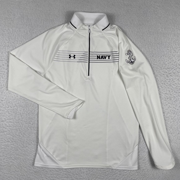 Navy Midshipman Pullover Womens Medium Loose White Ladies 1/4 Zip Activewear Top - Picture 1 of 12